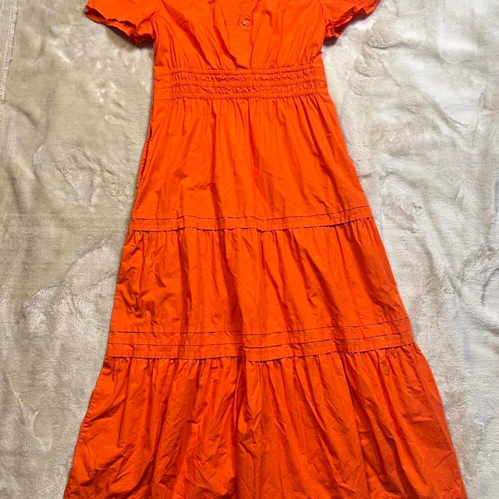 Quince 100% Organic Cotton Poplin Tiered Maxi Dress Orange Size Small